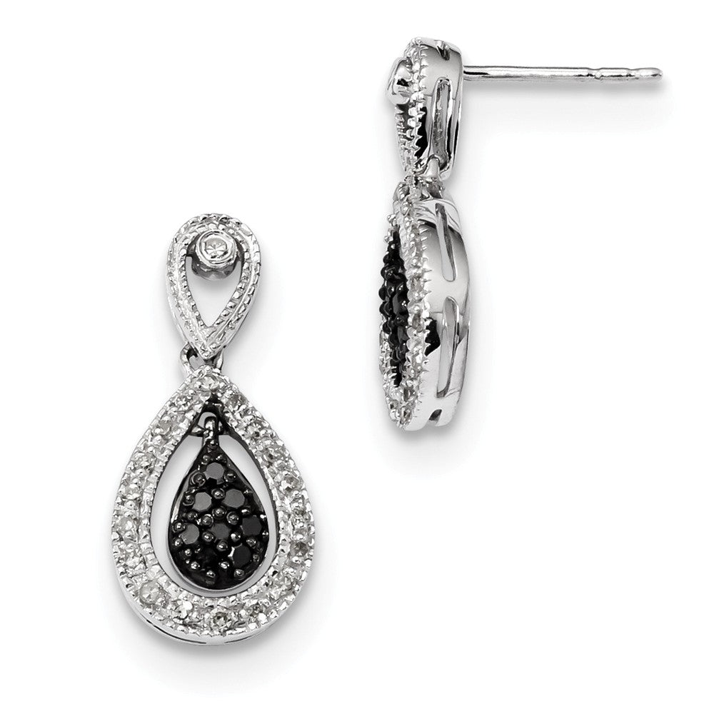 White &amp; Black Diamond Teardrop Dangle Earrings in Sterling Silver, Item E12741 by The Black Bow Jewelry Co.