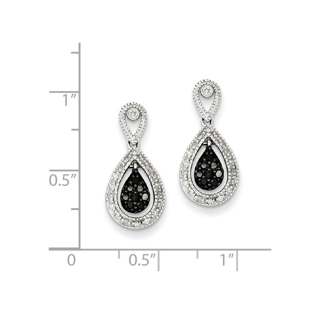 Alternate view of the White &amp; Black Diamond Teardrop Dangle Earrings in Sterling Silver by The Black Bow Jewelry Co.