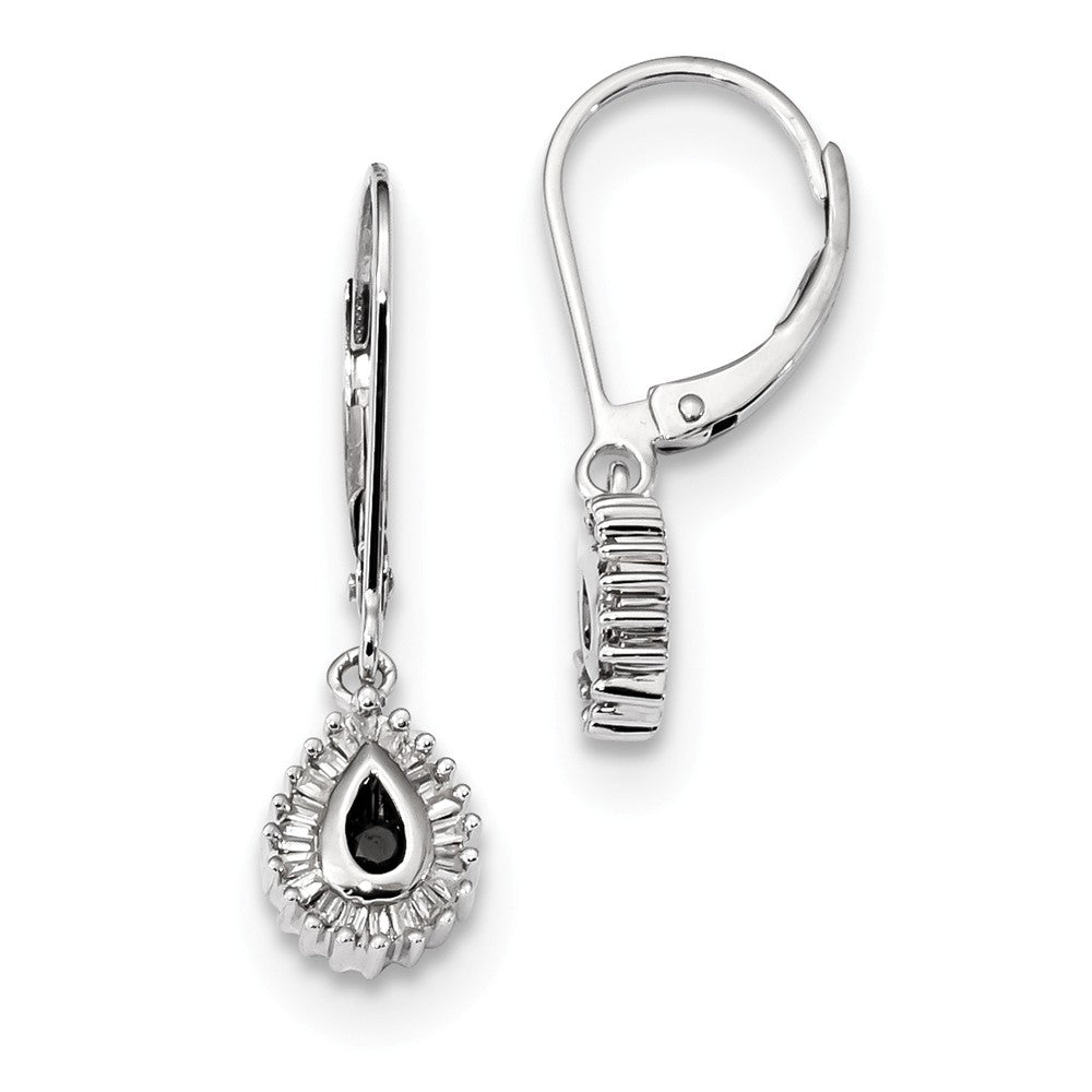 Black &amp; White Diamond Teardrop Sterling Silver Lever Back Earrings, Item E12745 by The Black Bow Jewelry Co.