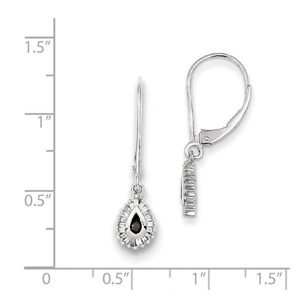Alternate view of the Black &amp; White Diamond Teardrop Sterling Silver Lever Back Earrings by The Black Bow Jewelry Co.
