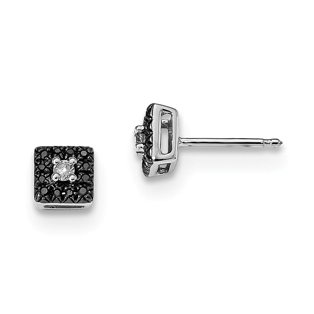 Black &amp; White Diamond 6mm Square Post Earrings in Sterling Silver, Item E12757 by The Black Bow Jewelry Co.