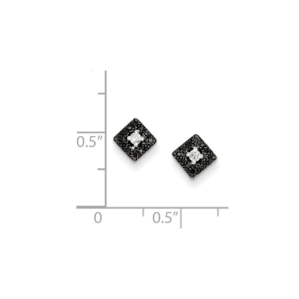 Alternate view of the Black &amp; White Diamond 6mm Square Post Earrings in Sterling Silver by The Black Bow Jewelry Co.