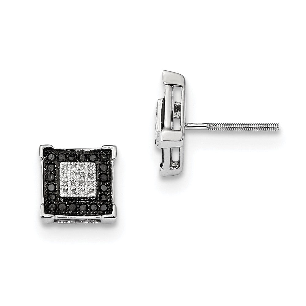 8mm Square Black &amp; White Diamond Sterling Silver Screw Back Earrings, Item E12760 by The Black Bow Jewelry Co.