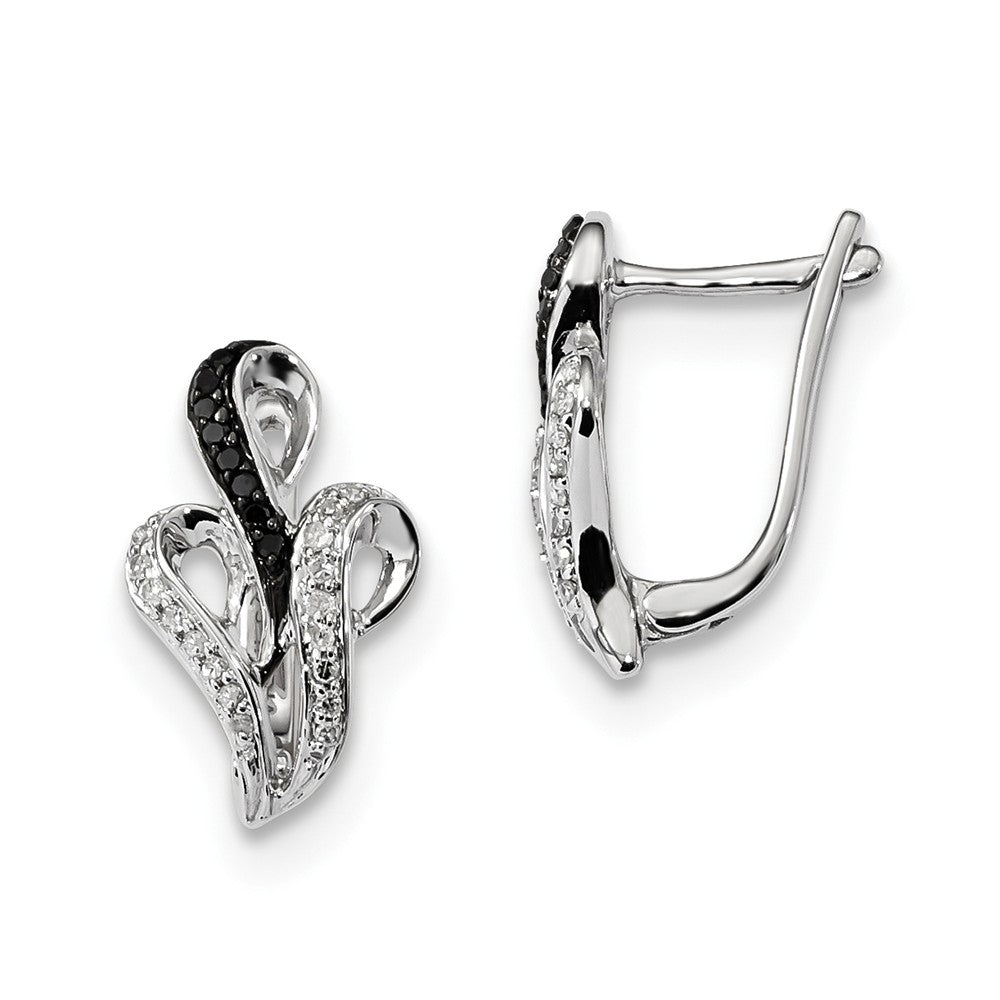 Black &amp; White Diamond Scroll Omega Back Earrings in Sterling Silver, Item E12764 by The Black Bow Jewelry Co.