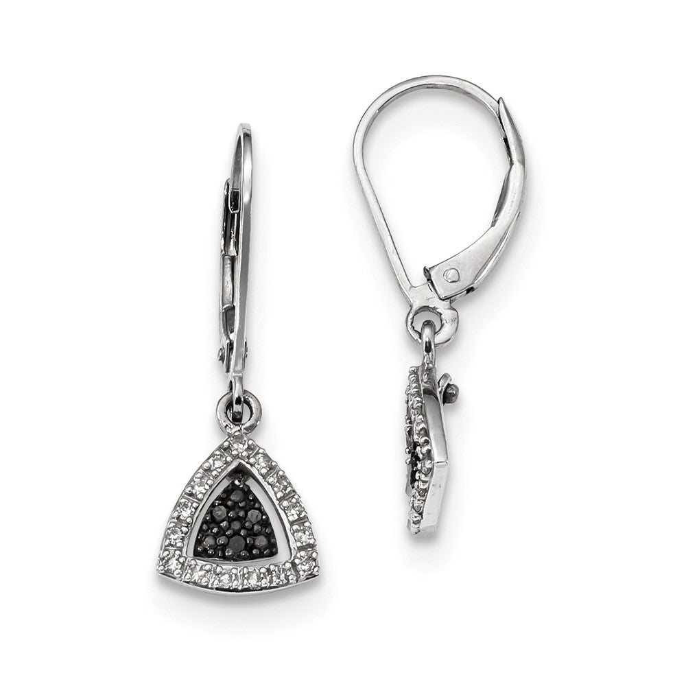 Black &amp; White Diamond Triangle Lever Back Earrings in Sterling Silver, Item E12767 by The Black Bow Jewelry Co.