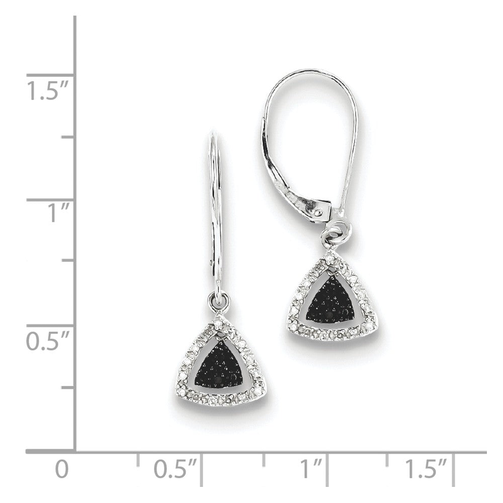Alternate view of the Black &amp; White Diamond Triangle Lever Back Earrings in Sterling Silver by The Black Bow Jewelry Co.