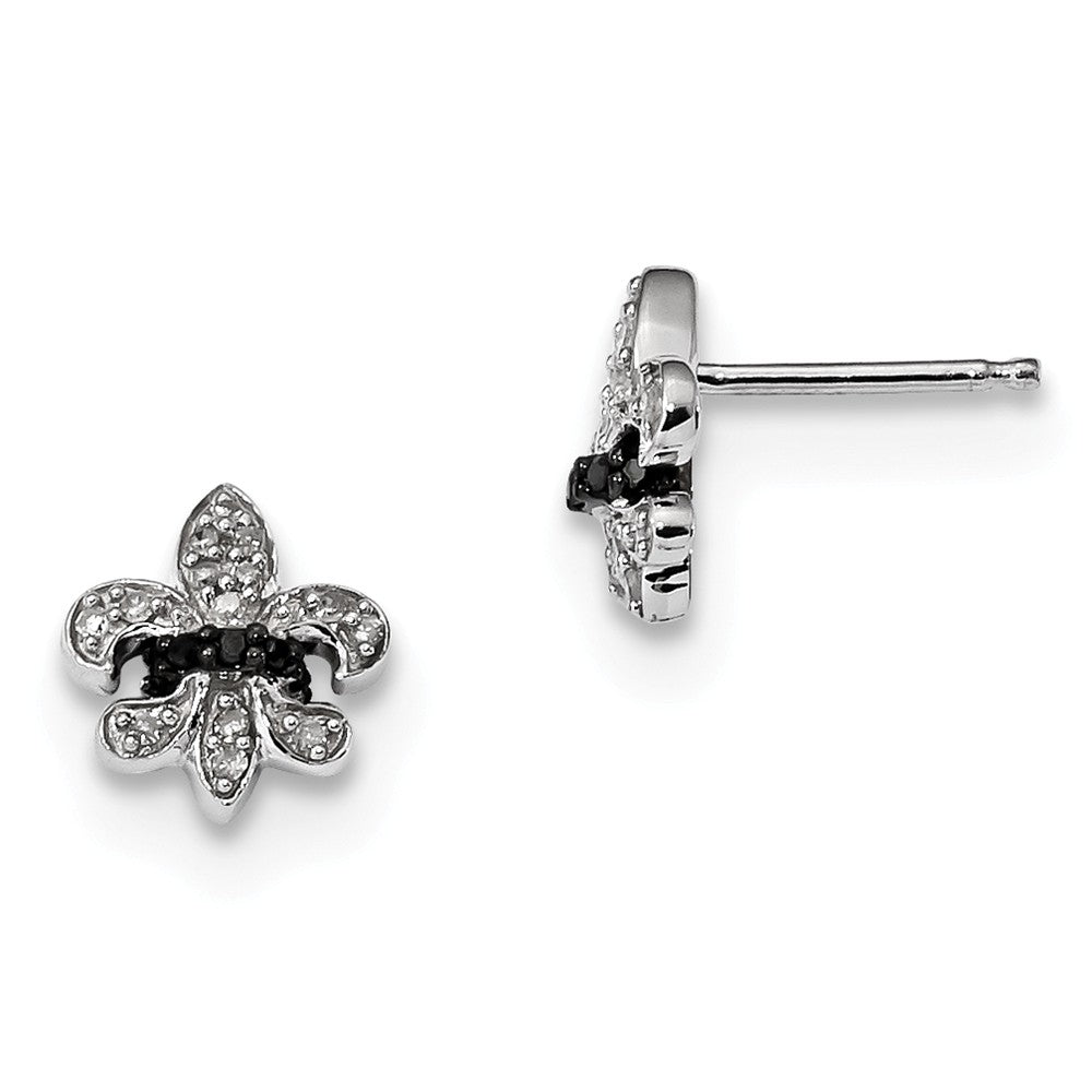 Black &amp; White Diamond 10mm Fleur De Lis Sterling Silver Post Earrings, Item E12773 by The Black Bow Jewelry Co.