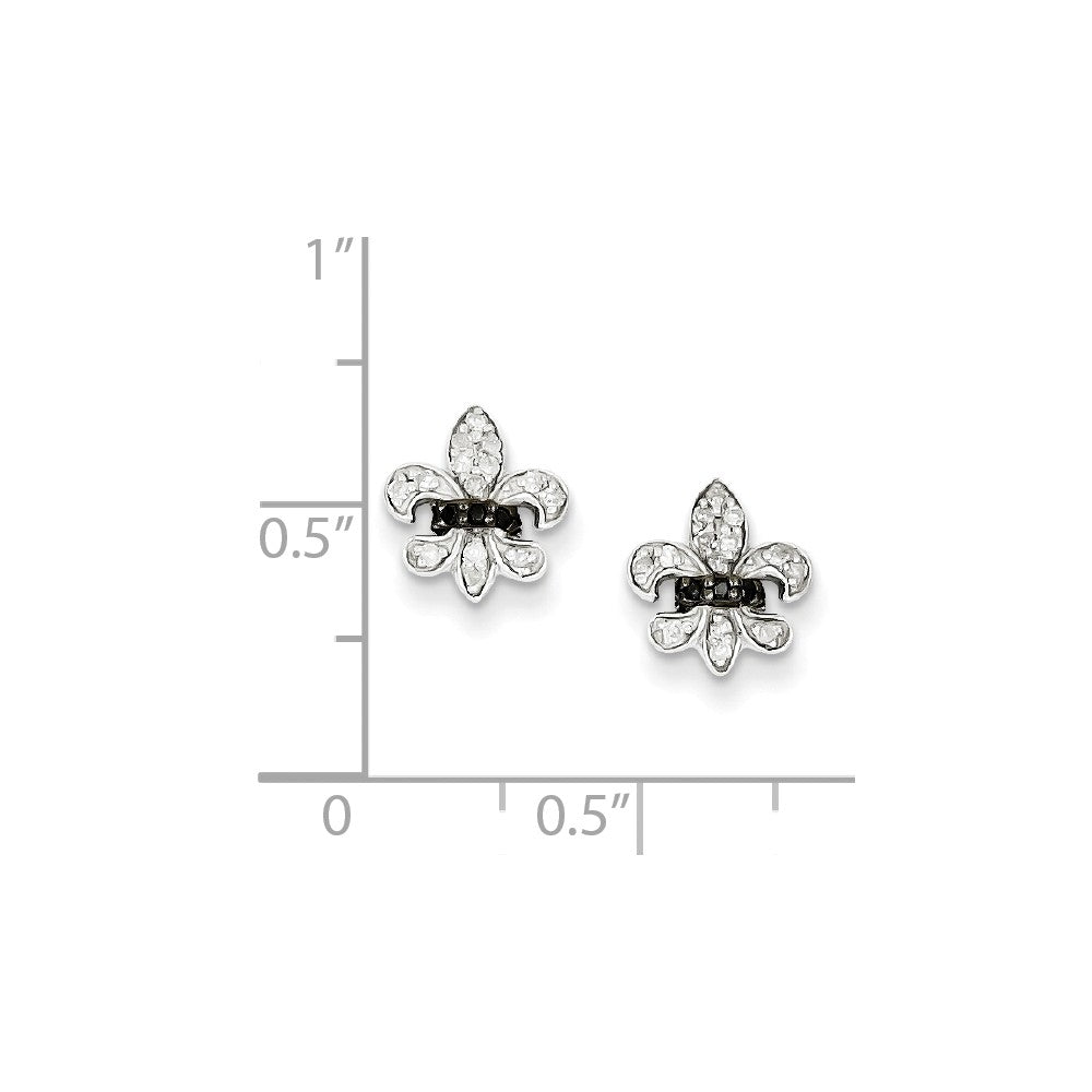 Alternate view of the Black &amp; White Diamond 10mm Fleur De Lis Sterling Silver Post Earrings by The Black Bow Jewelry Co.