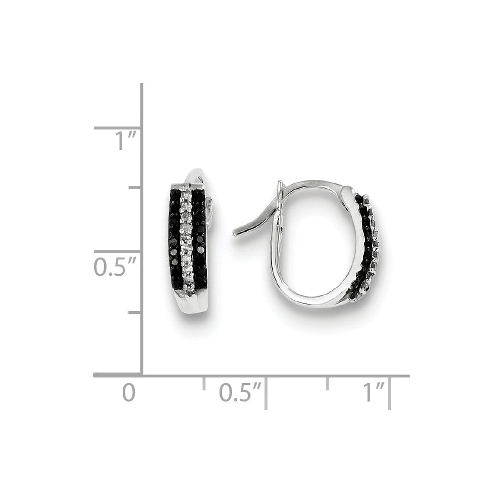 Alternate view of the Black &amp; White Diamond Oval Hoop Earrings in Sterling Silver, 4 x 13mm by The Black Bow Jewelry Co.