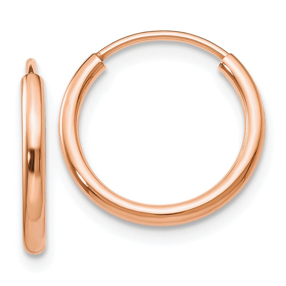 1.5mm x 13mm 14k Rose Gold Polished Endless Tube Hoop Earrings, Item E13151 by The Black Bow Jewelry Co.