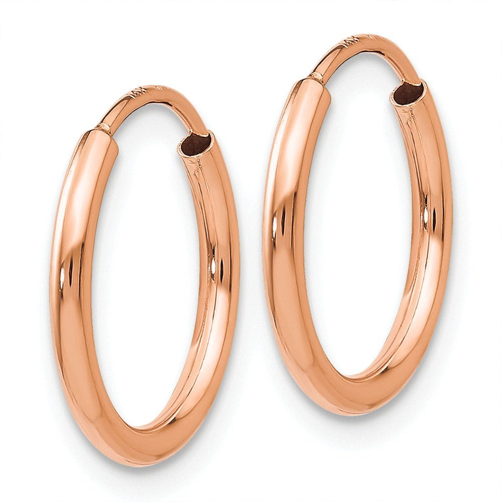 Alternate view of the 1.5mm x 13mm 14k Rose Gold Polished Endless Tube Hoop Earrings by The Black Bow Jewelry Co.