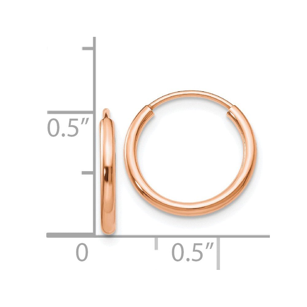 Alternate view of the 1.5mm x 13mm 14k Rose Gold Polished Endless Tube Hoop Earrings by The Black Bow Jewelry Co.