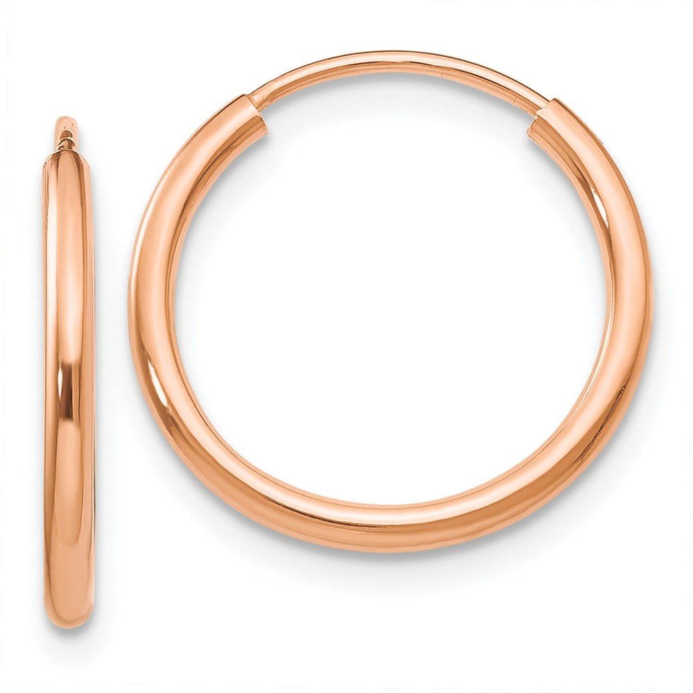 1.5mm x 15mm 14k Rose Gold Polished Endless Tube Hoop Earrings, Item E13152 by The Black Bow Jewelry Co.