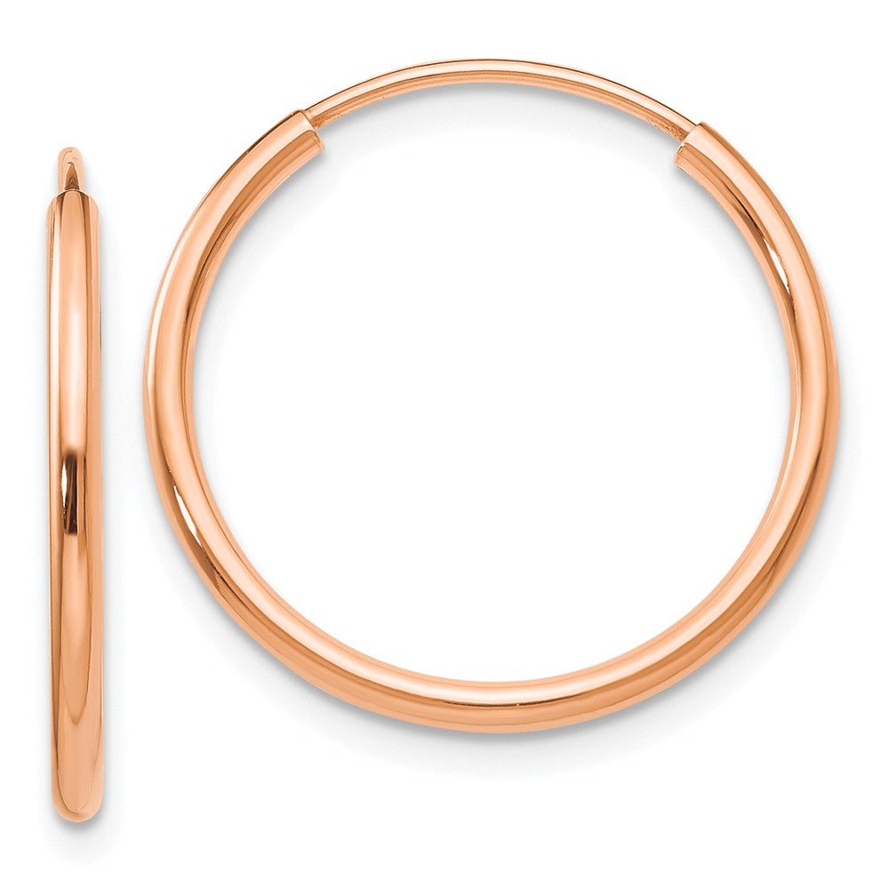 1.5mm x 19mm 14k Rose Gold Polished Endless Tube Hoop Earrings, Item E13153 by The Black Bow Jewelry Co.