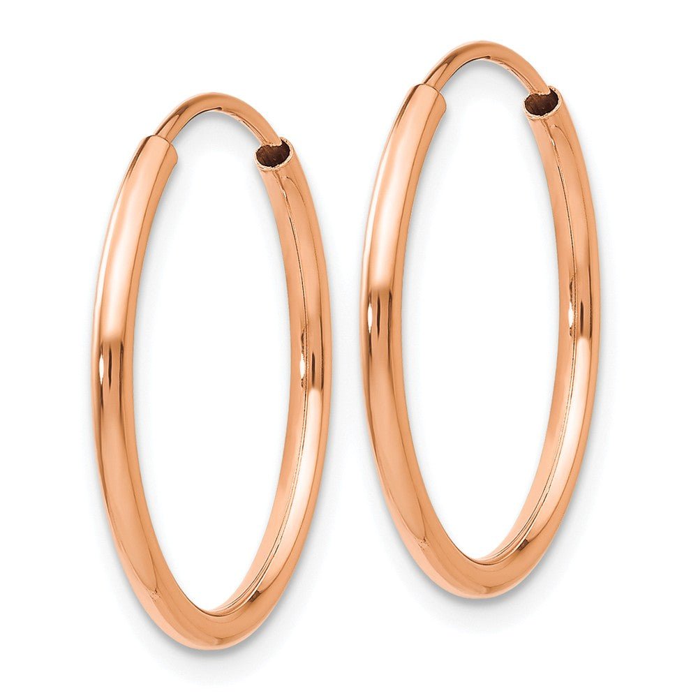 Alternate view of the 1.5mm x 19mm 14k Rose Gold Polished Endless Tube Hoop Earrings by The Black Bow Jewelry Co.