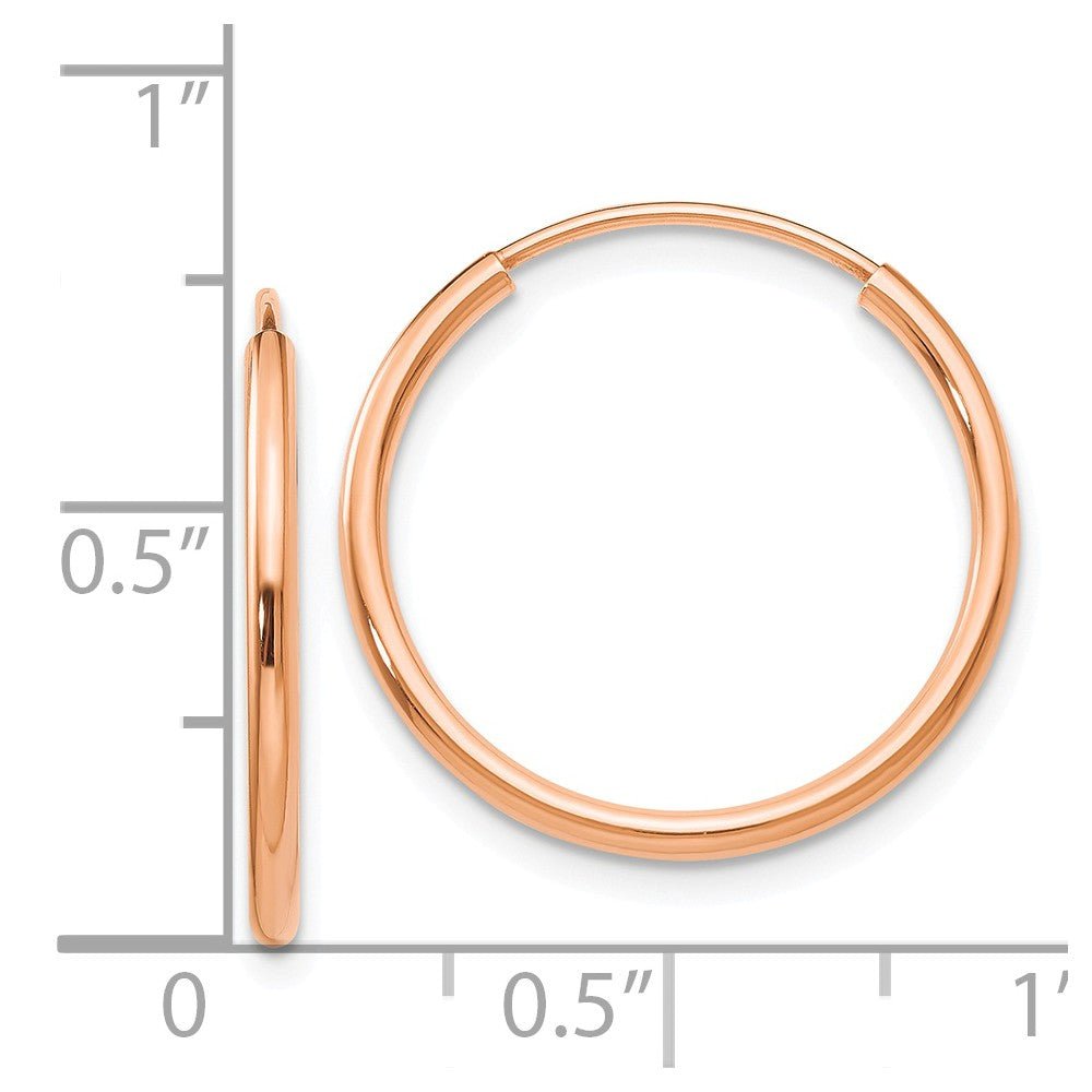 Alternate view of the 1.5mm x 19mm 14k Rose Gold Polished Endless Tube Hoop Earrings by The Black Bow Jewelry Co.