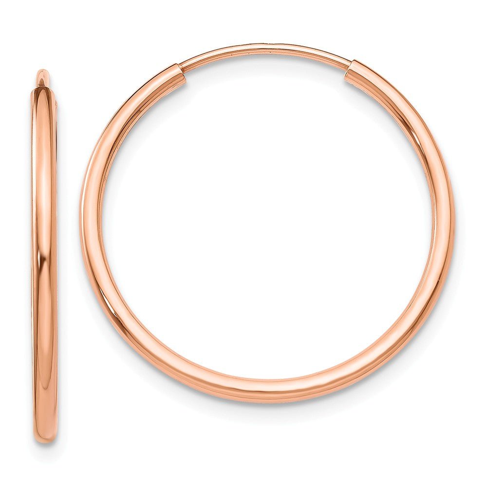 1.5mm x 22mm 14k Rose Gold Polished Endless Tube Hoop Earrings, Item E13154 by The Black Bow Jewelry Co.