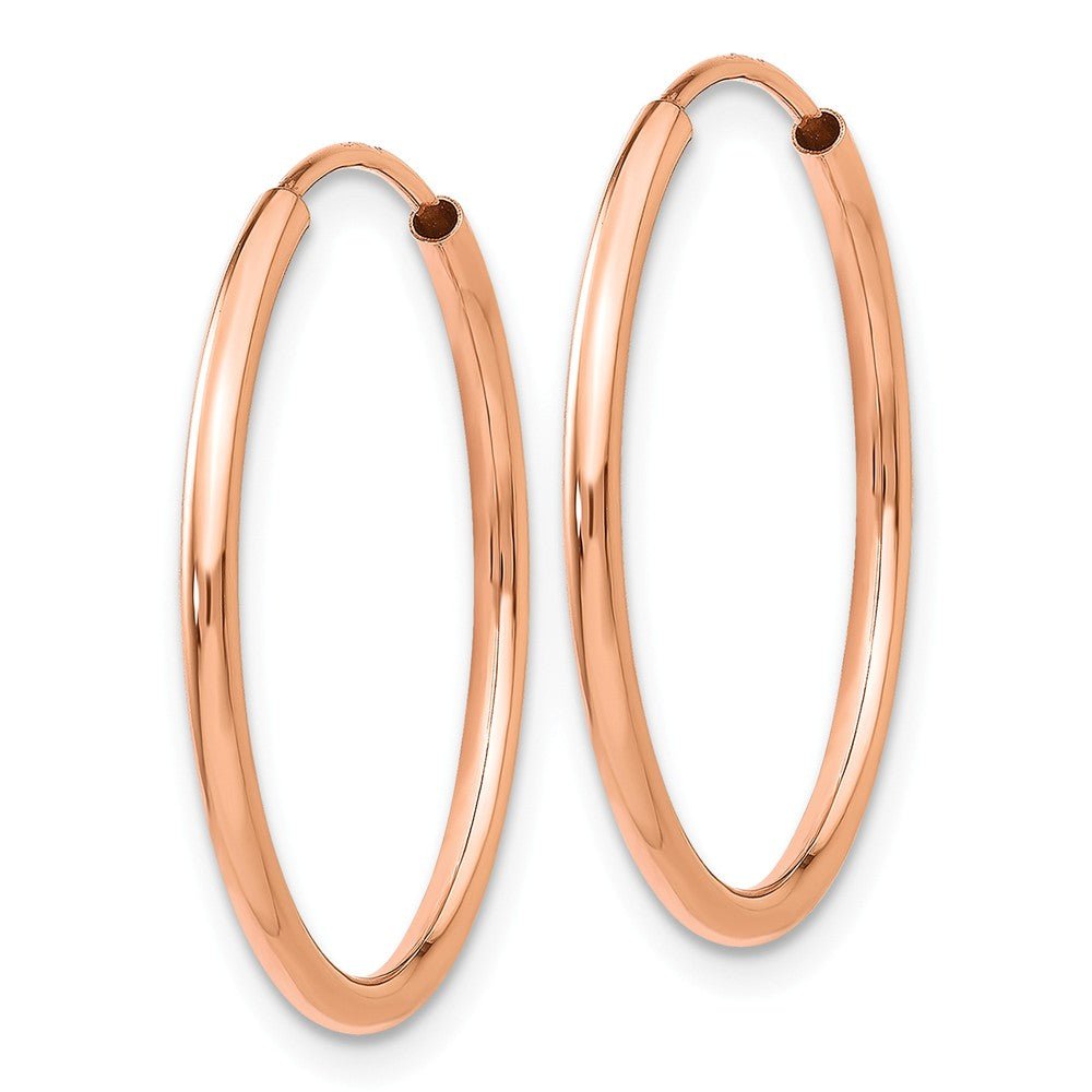 Alternate view of the 1.5mm x 22mm 14k Rose Gold Polished Endless Tube Hoop Earrings by The Black Bow Jewelry Co.