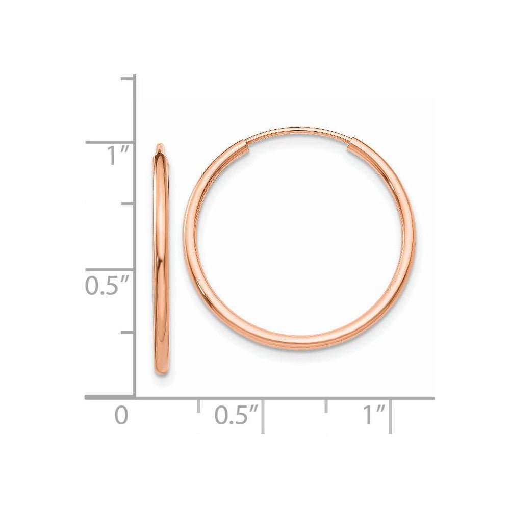 Alternate view of the 1.5mm x 22mm 14k Rose Gold Polished Endless Tube Hoop Earrings by The Black Bow Jewelry Co.