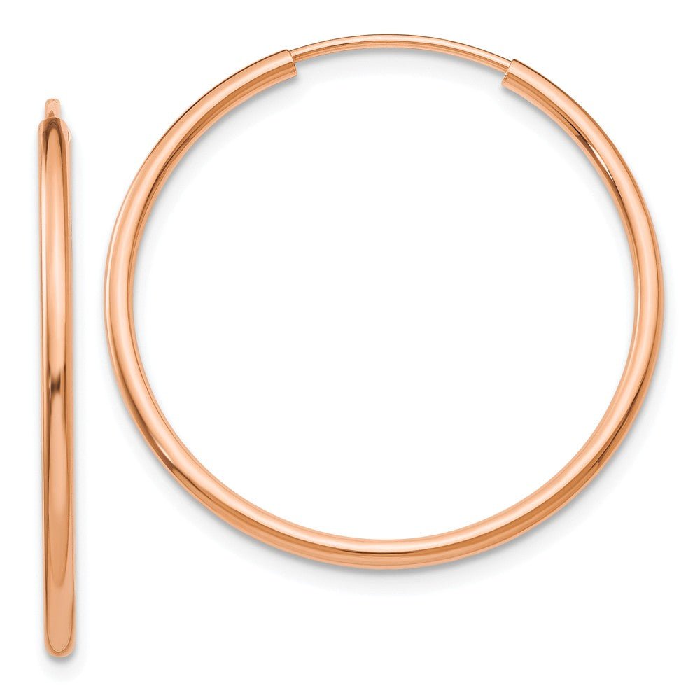 1.5mm x 27mm 14k Rose Gold Polished Endless Tube Hoop Earrings, Item E13155 by The Black Bow Jewelry Co.
