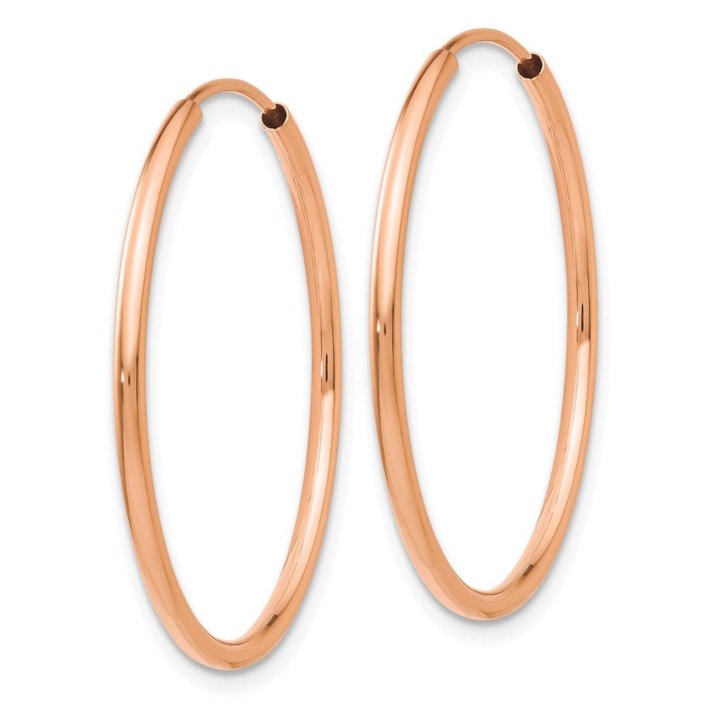 Alternate view of the 1.5mm x 27mm 14k Rose Gold Polished Endless Tube Hoop Earrings by The Black Bow Jewelry Co.