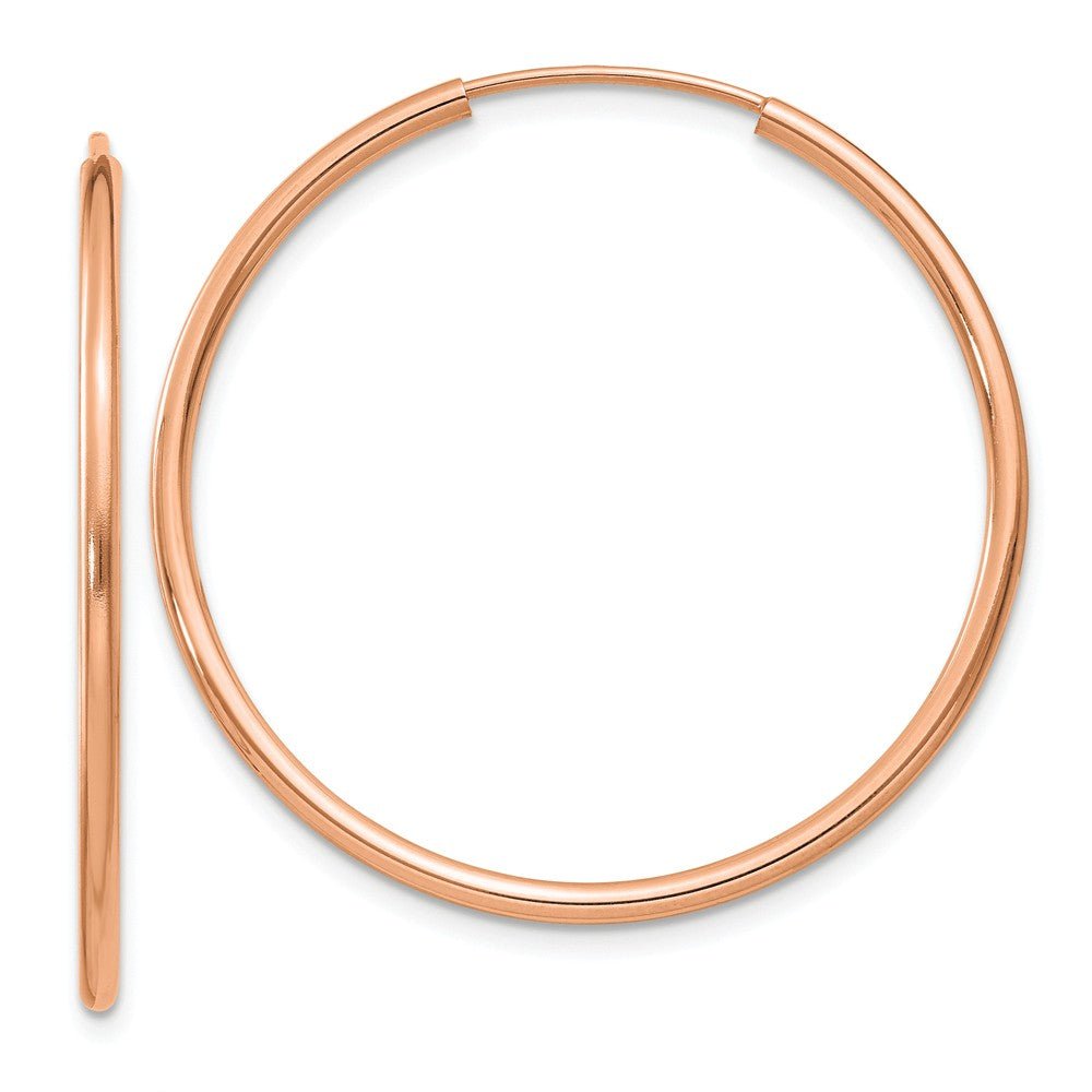 1.5mm x 32mm 14k Rose Gold Polished Endless Tube Hoop Earrings, Item E13156 by The Black Bow Jewelry Co.