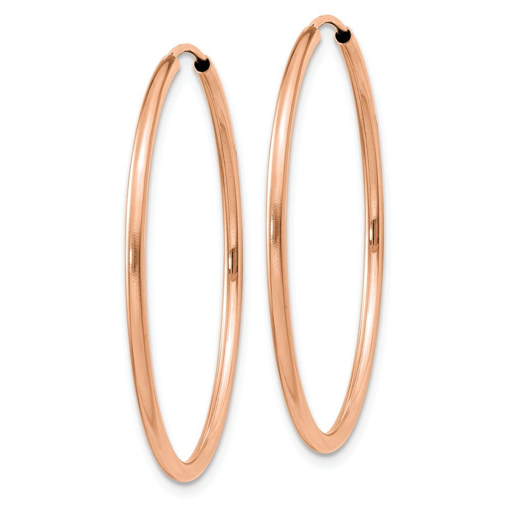 Alternate view of the 1.5mm x 32mm 14k Rose Gold Polished Endless Tube Hoop Earrings by The Black Bow Jewelry Co.