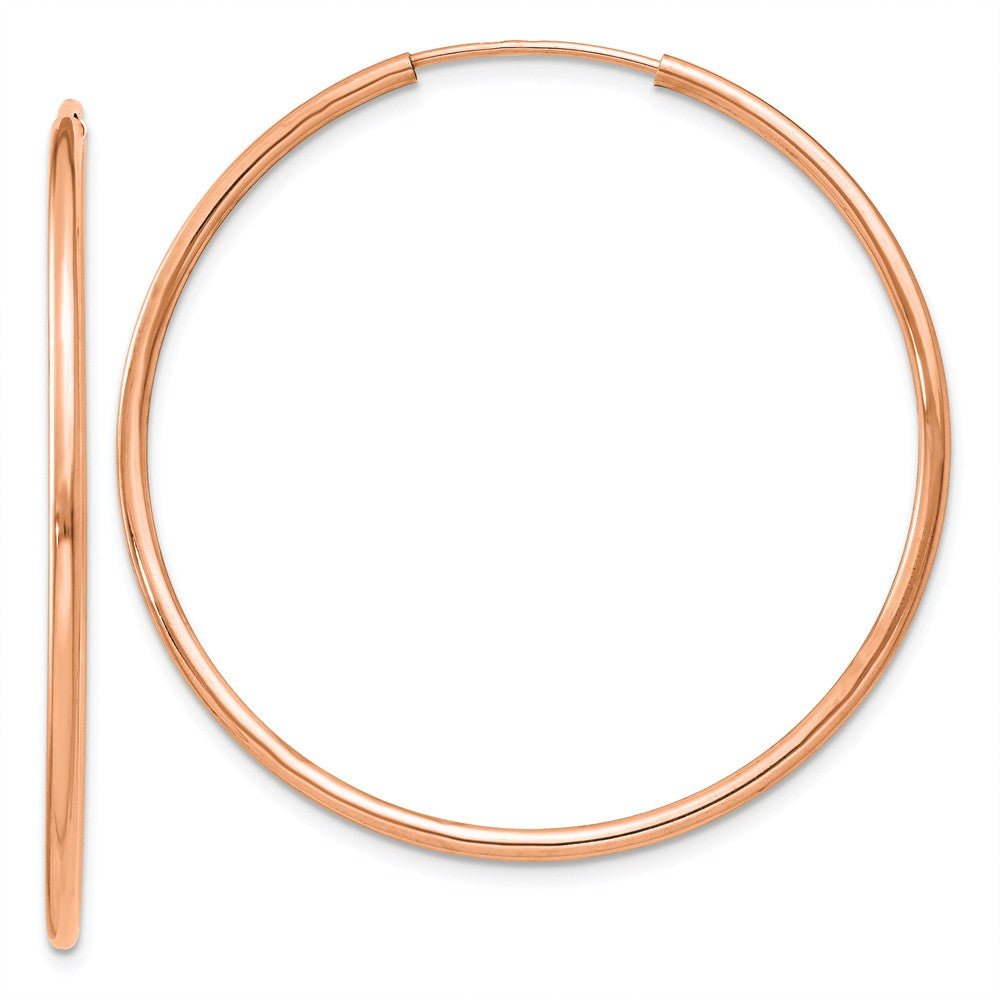 1.5mm x 38mm 14k Rose Gold Polished Endless Tube Hoop Earrings, Item E13157 by The Black Bow Jewelry Co.