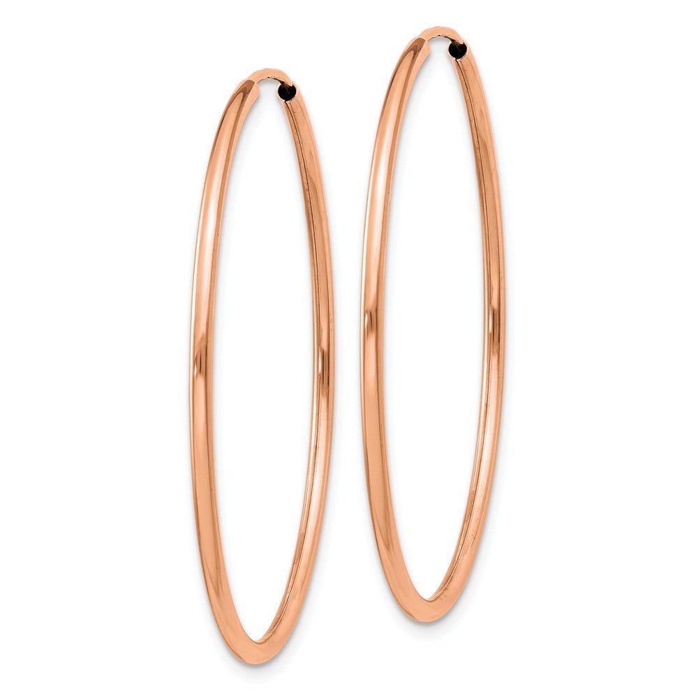 Alternate view of the 1.5mm x 38mm 14k Rose Gold Polished Endless Tube Hoop Earrings by The Black Bow Jewelry Co.