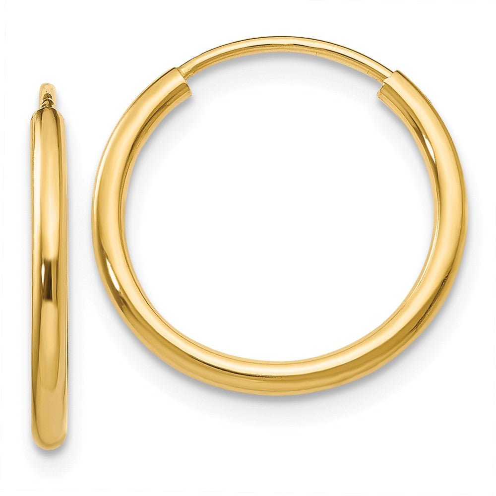 1.5mm x 16mm 14k Yellow Gold Polished Round Endless Hoop Earrings, Item E13169 by The Black Bow Jewelry Co.