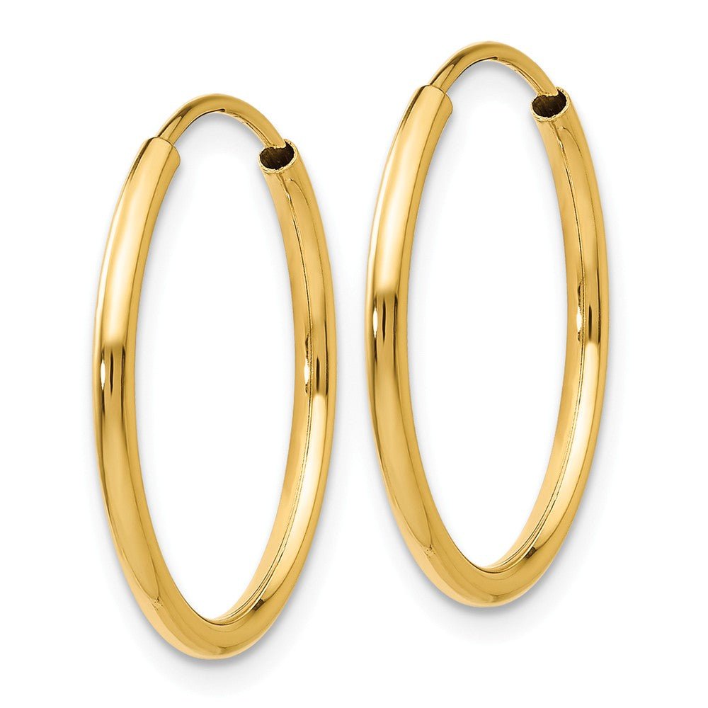 Alternate view of the 1.5mm x 19mm 14k Yellow Gold Polished Round Endless Hoop Earrings by The Black Bow Jewelry Co.