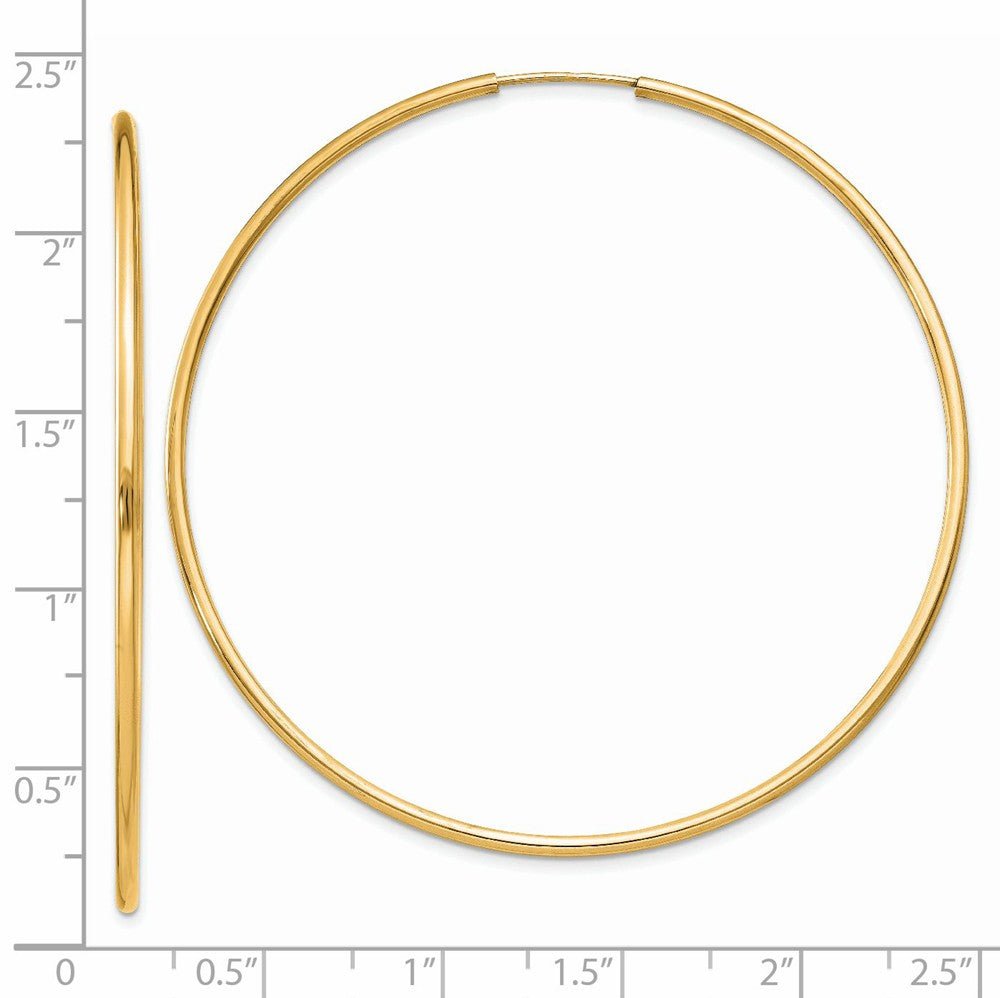 Alternate view of the 1.5mm x 57mm 14k Yellow Gold Polished Round Endless Hoop Earrings by The Black Bow Jewelry Co.