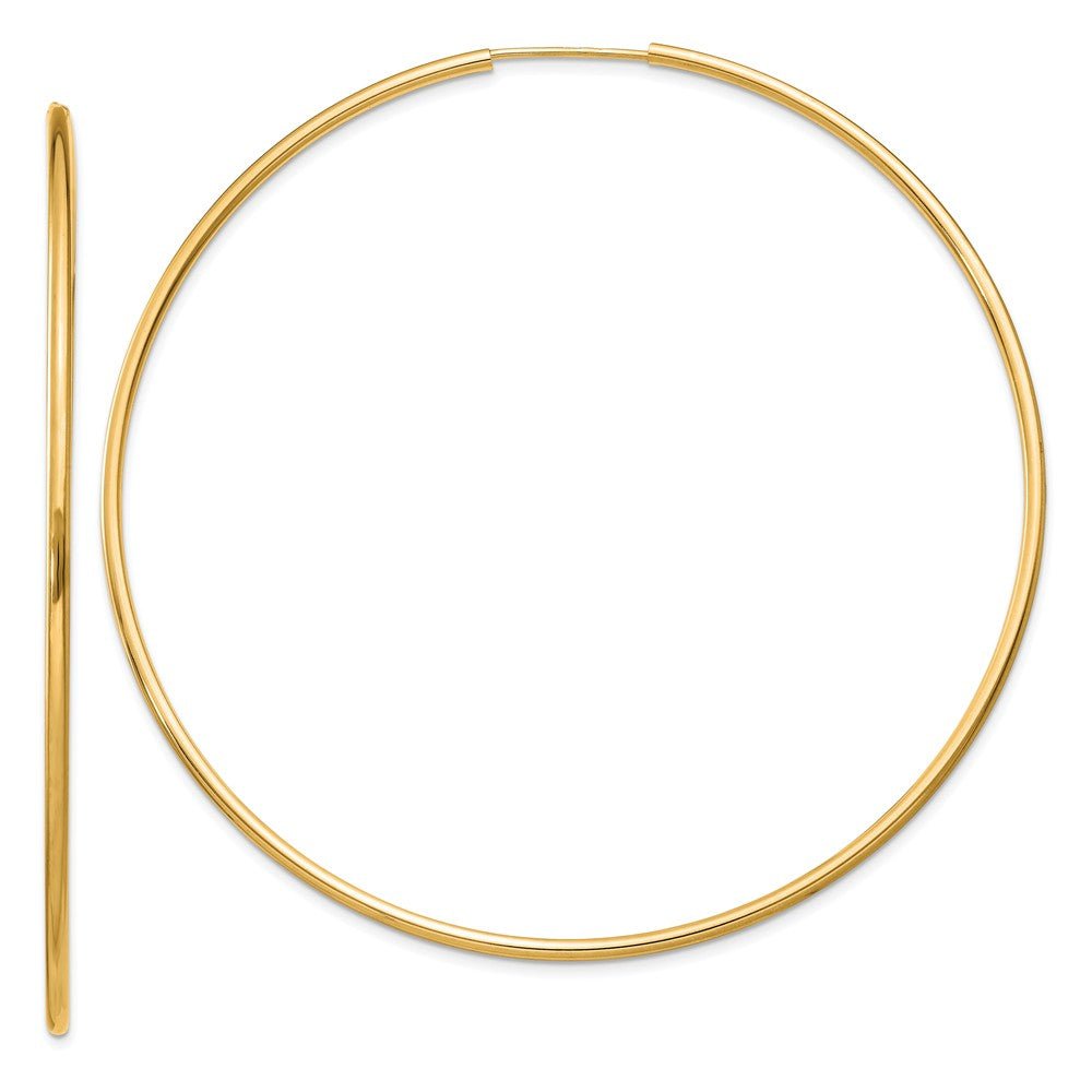1.5mm x 64mm 14k Yellow Gold Polished Round Endless Hoop Earrings, Item E13179 by The Black Bow Jewelry Co.