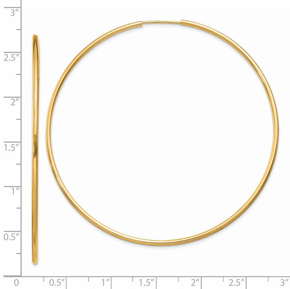 Alternate view of the 1.5mm x 64mm 14k Yellow Gold Polished Round Endless Hoop Earrings by The Black Bow Jewelry Co.