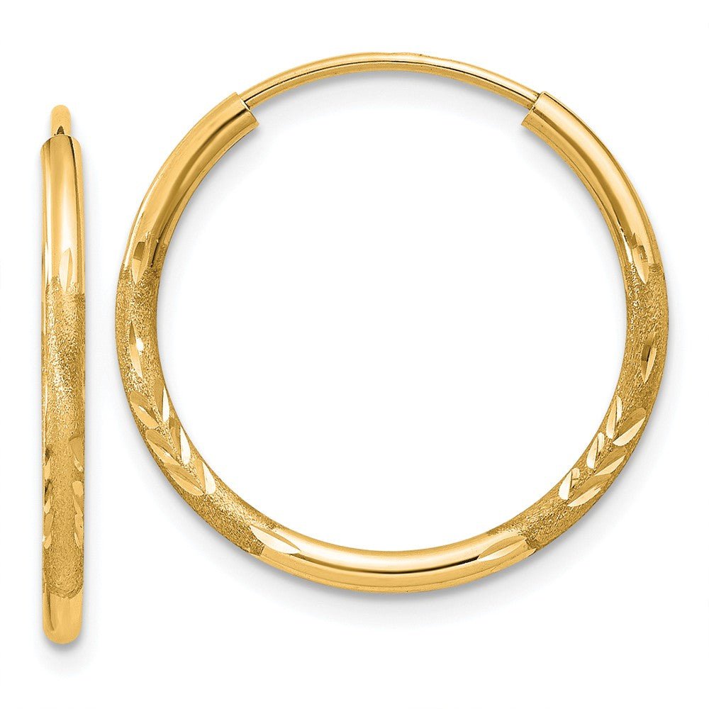 1.5mm x 20mm 14k Yellow Gold Satin Diamond-Cut Endless Hoop Earrings, Item E13182 by The Black Bow Jewelry Co.