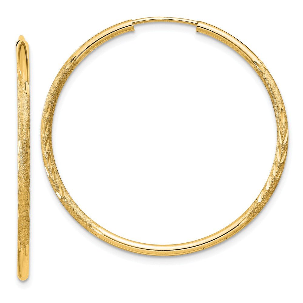 1.5mm x 33mm 14k Yellow Gold Satin Diamond-Cut Endless Hoop Earrings, Item E13184 by The Black Bow Jewelry Co.