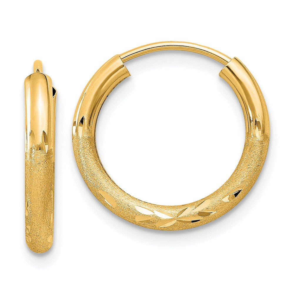 2mm x 14mm 14k Yellow Gold Satin Diamond-Cut Endless Hoop Earrings, Item E13186 by The Black Bow Jewelry Co.