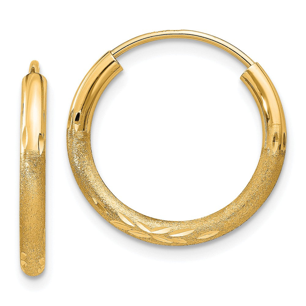 2mm x 13mm 14k Yellow Gold Satin Diamond-Cut Endless Hoop Earrings, Item E13187 by The Black Bow Jewelry Co.