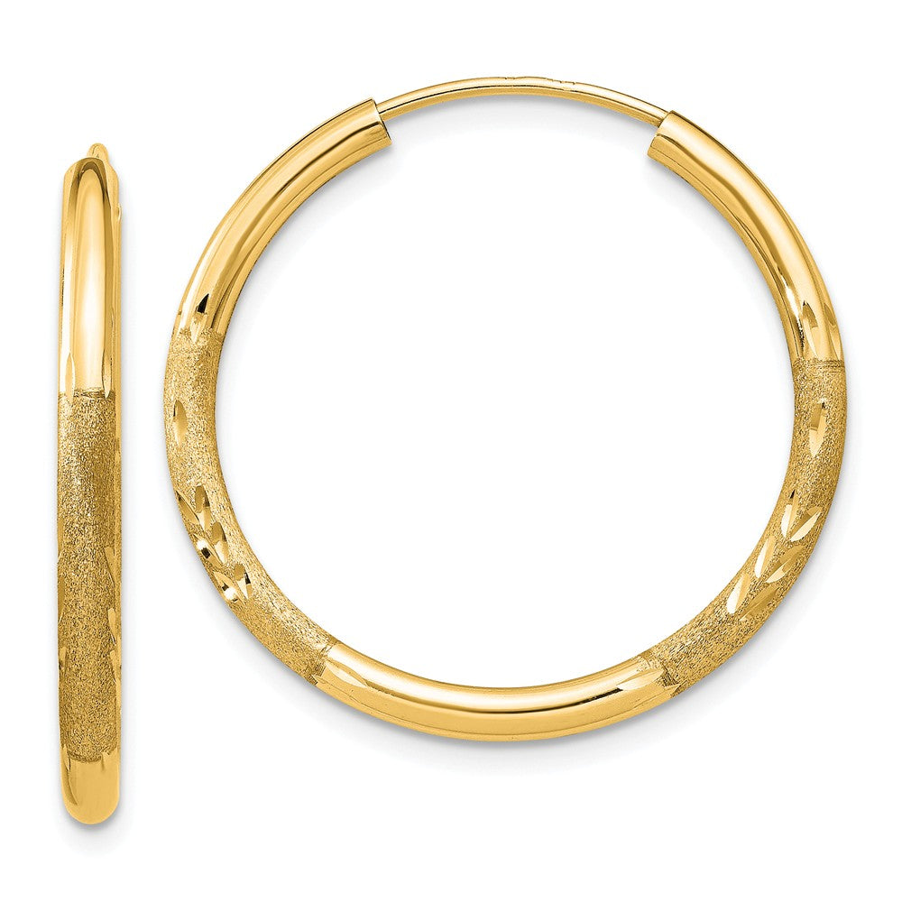 2mm x 25mm 14k Yellow Gold Satin Diamond-Cut Endless Hoop Earrings, Item E13189 by The Black Bow Jewelry Co.