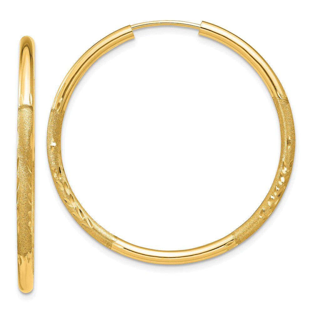 2mm x 34mm 14k Yellow Gold Satin Diamond-Cut Endless Hoop Earrings, Item E13190 by The Black Bow Jewelry Co.