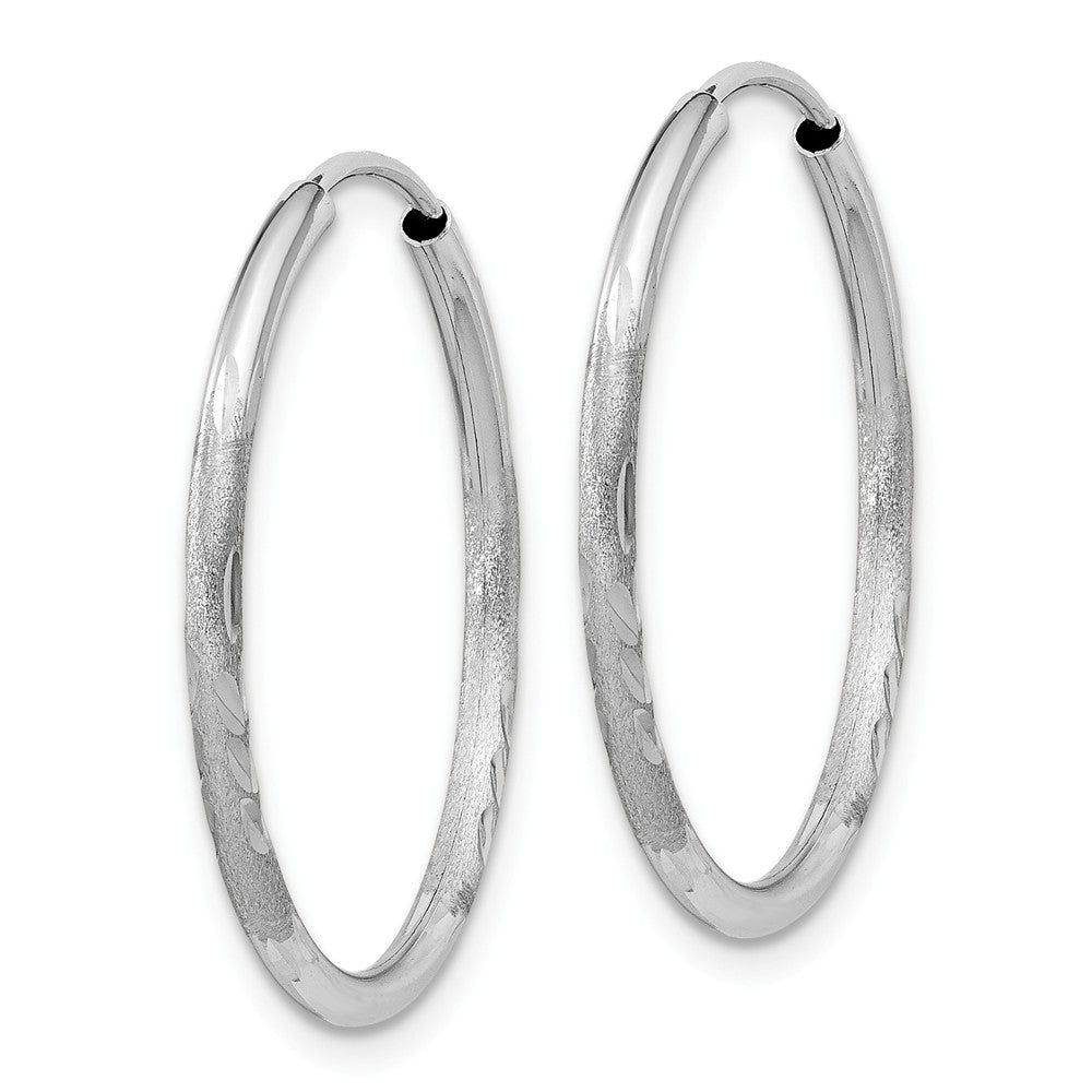 Alternate view of the 1.5mm x 24mm 14k White Gold Satin Diamond-Cut Endless Hoop Earrings by The Black Bow Jewelry Co.