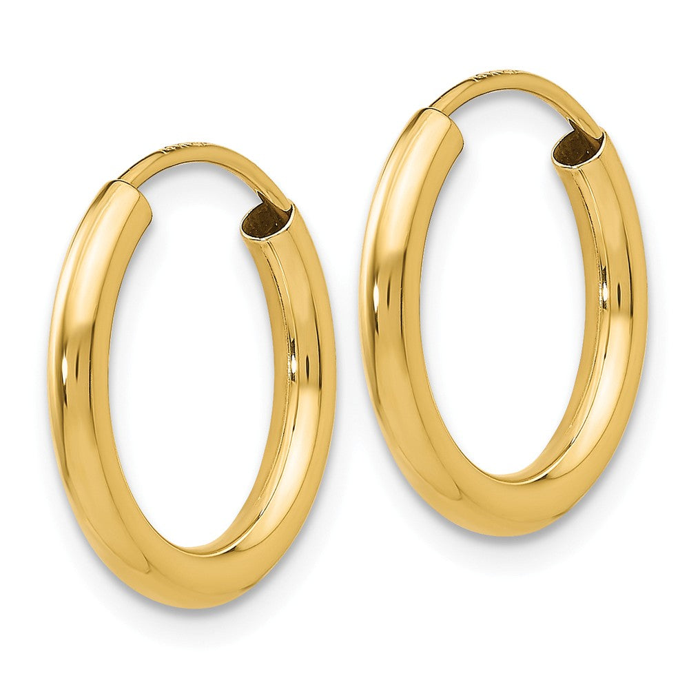 Alternate view of the 2mm x 15mm 14k Yellow Gold Polished Round Endless Hoop Earrings by The Black Bow Jewelry Co.