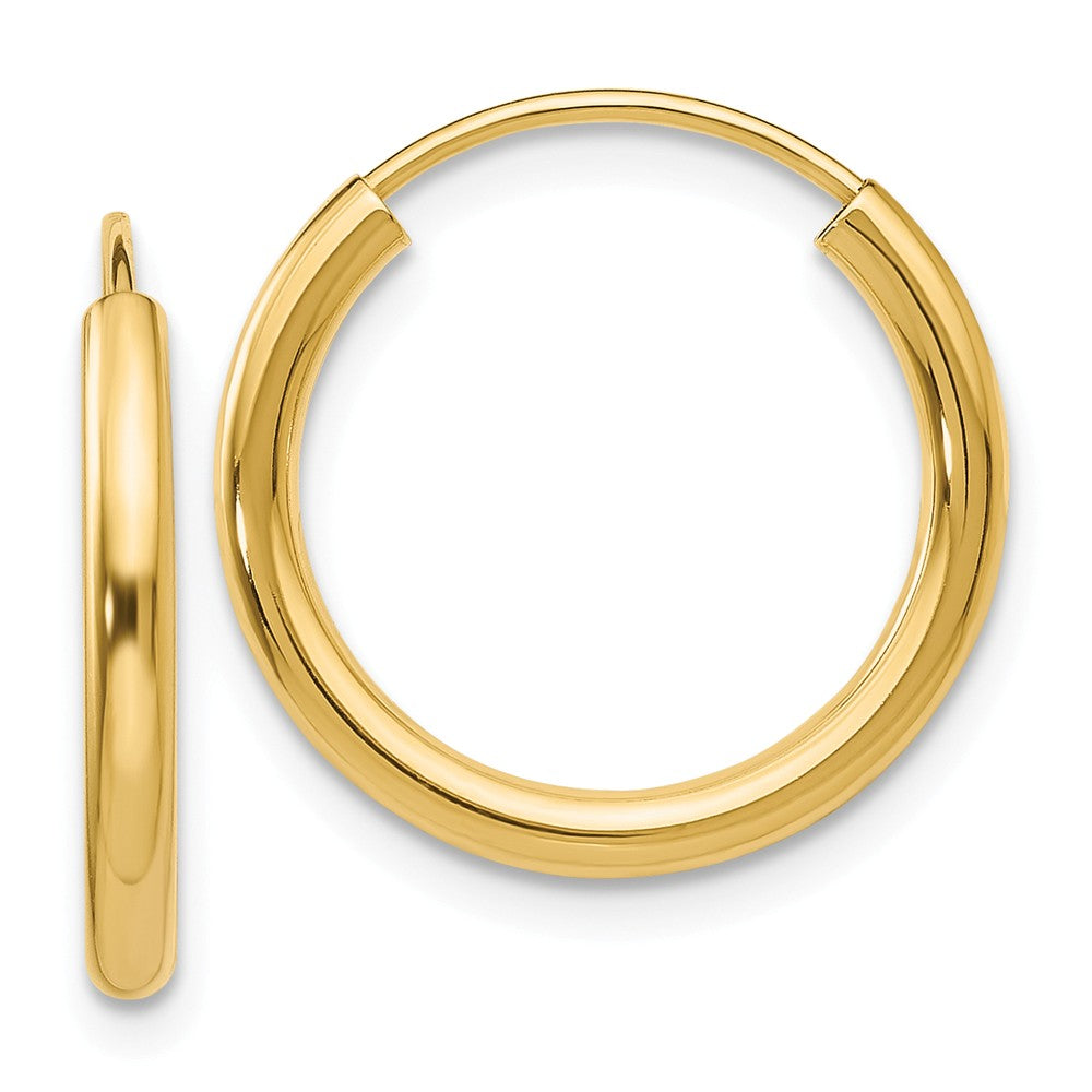 2mm x 18mm 14k Yellow Gold Polished Round Endless Hoop Earrings, Item E13199 by The Black Bow Jewelry Co.