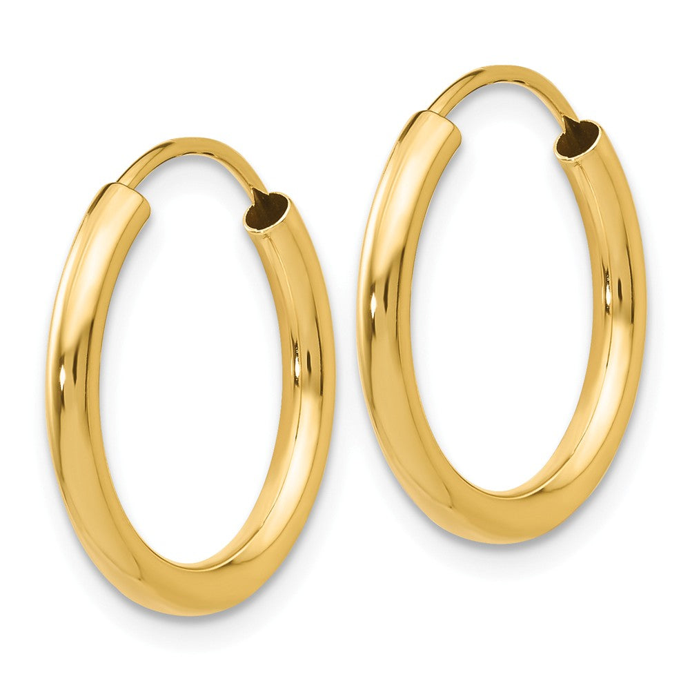 Alternate view of the 2mm x 18mm 14k Yellow Gold Polished Round Endless Hoop Earrings by The Black Bow Jewelry Co.