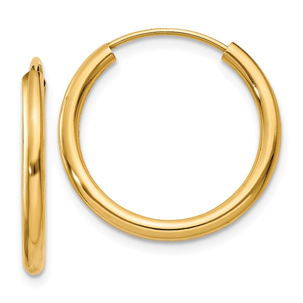 2mm x 21mm 14k Yellow Gold Polished Round Endless Hoop Earrings, Item E13200 by The Black Bow Jewelry Co.
