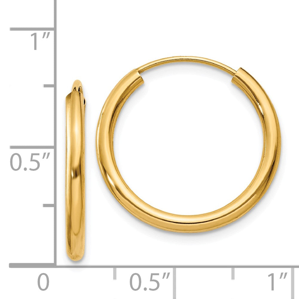 Alternate view of the 2mm x 21mm 14k Yellow Gold Polished Round Endless Hoop Earrings by The Black Bow Jewelry Co.