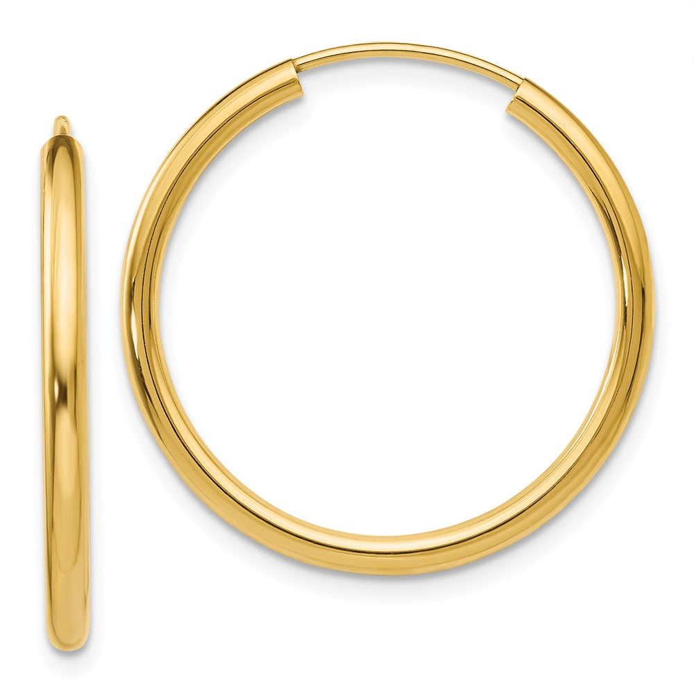 2mm x 26mm 14k Yellow Gold Polished Round Endless Hoop Earrings, Item E13201 by The Black Bow Jewelry Co.