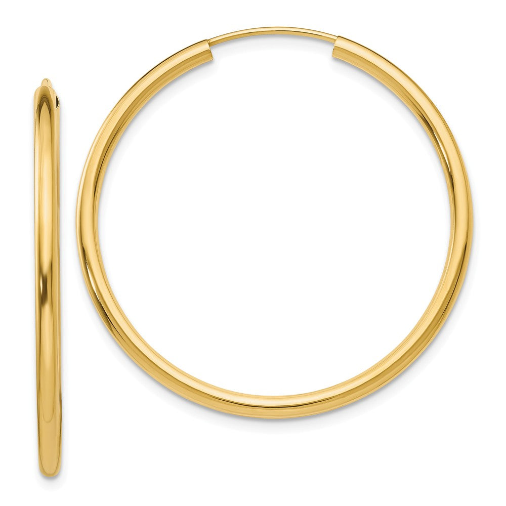 2mm x 35mm 14k Yellow Gold Polished Round Endless Hoop Earrings, Item E13203 by The Black Bow Jewelry Co.