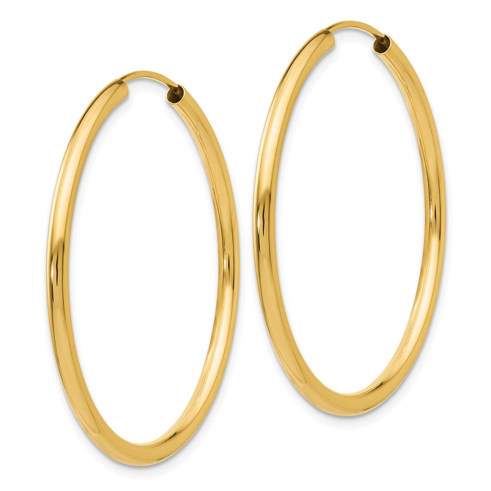 Alternate view of the 2mm x 35mm 14k Yellow Gold Polished Round Endless Hoop Earrings by The Black Bow Jewelry Co.