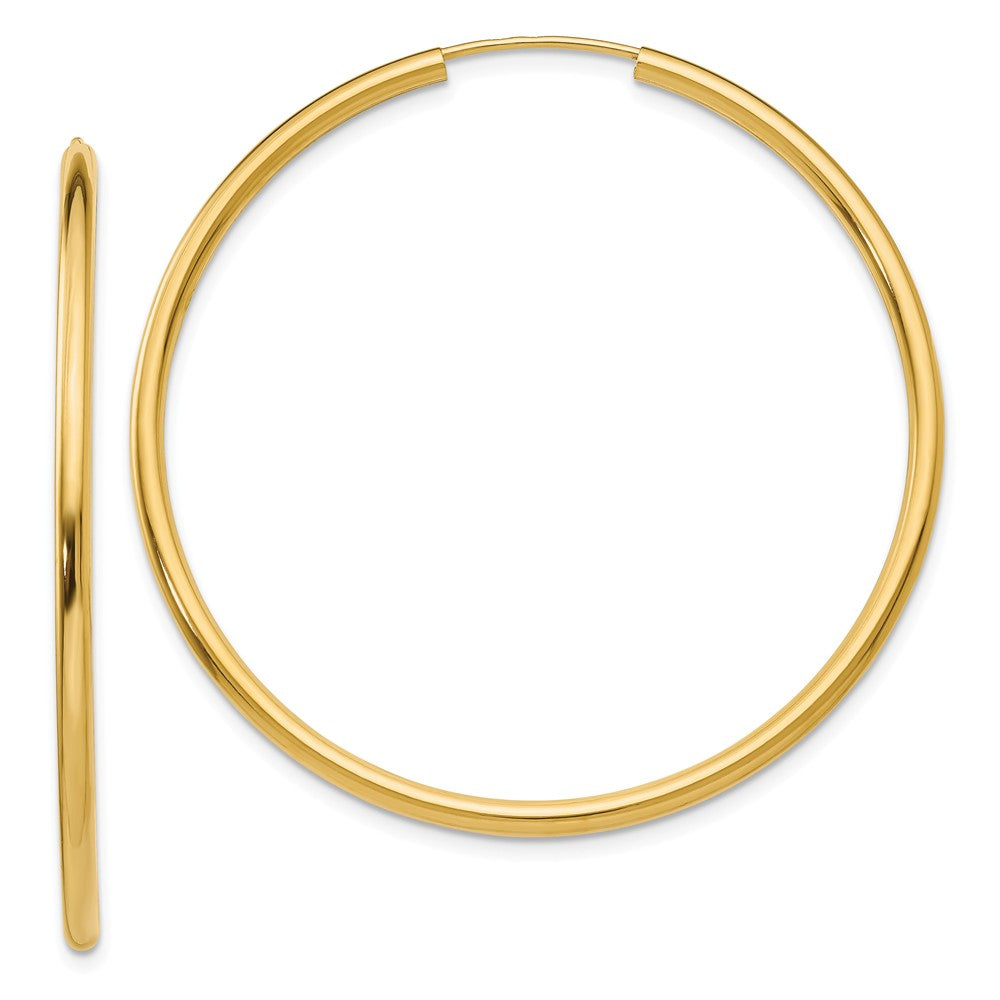 2mm x 45mm 14k Yellow Gold Polished Round Endless Hoop Earrings, Item E13205 by The Black Bow Jewelry Co.